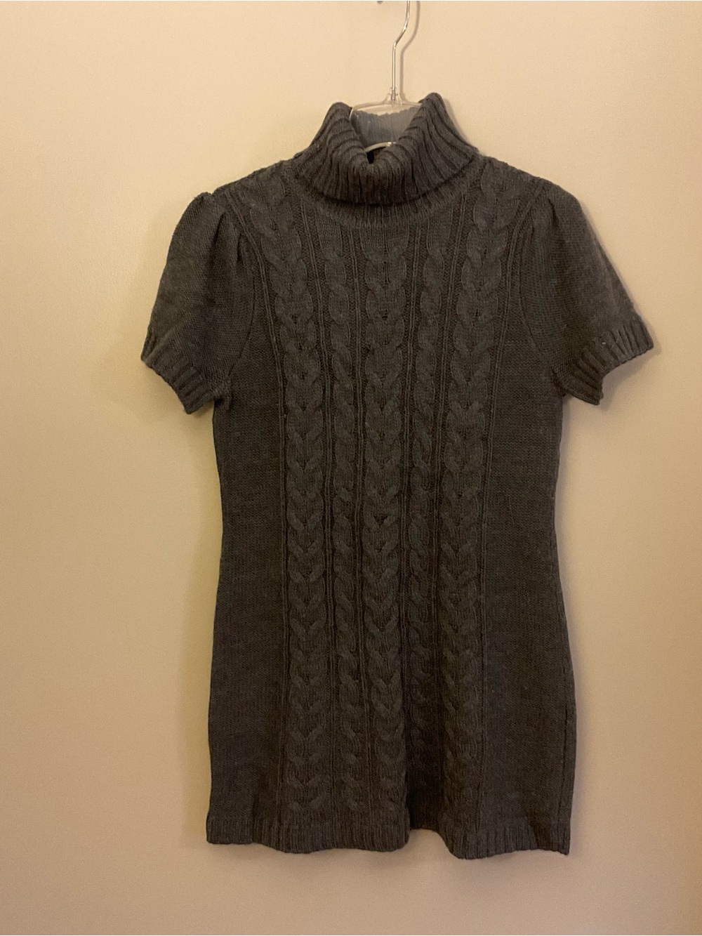 INC International Concepts Charcoal Cable‑Knit Short‑Sleeve Turtleneck Sweater
